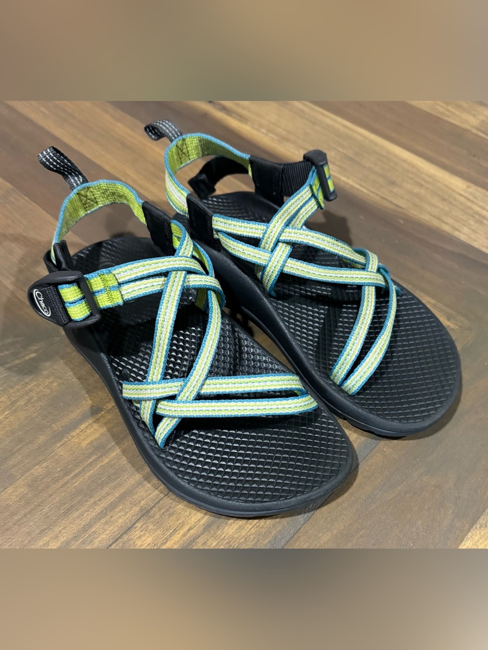 Chaco Blue & Green Strappy Water Sandals Youth 3Y